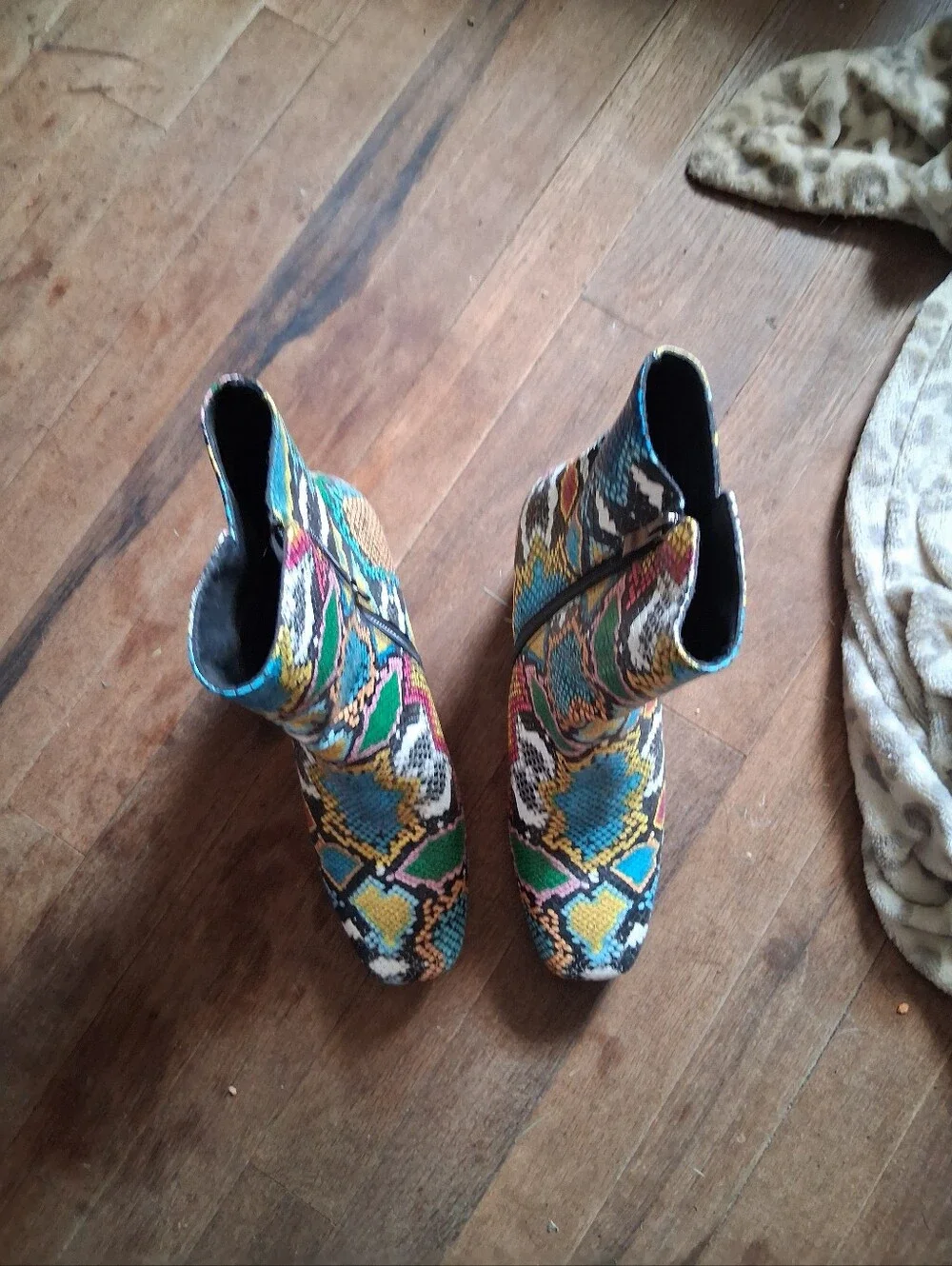 Multicolor Snake-Print Ankle Boots - Women's Fashion Booties